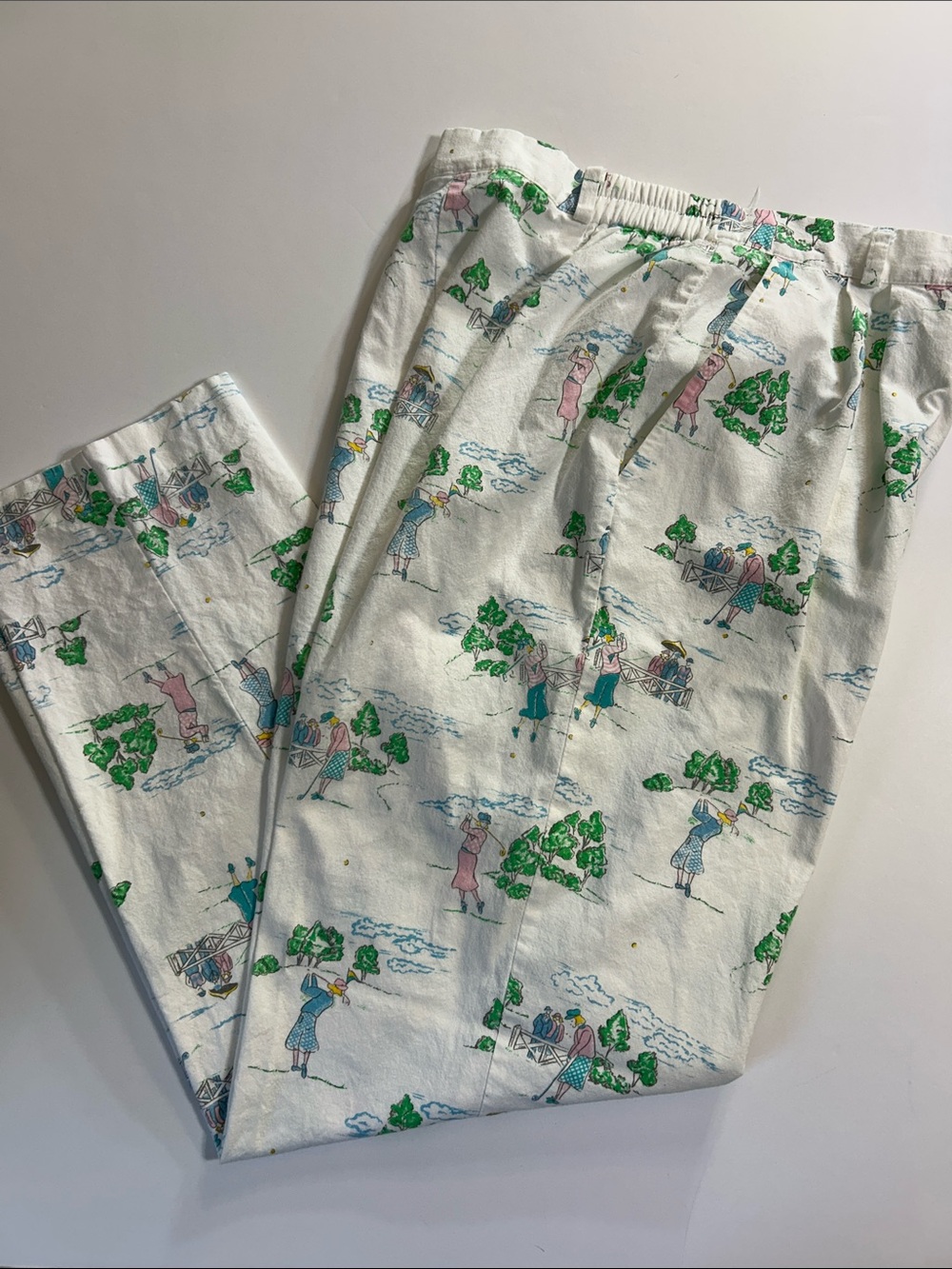 Vintage David Smith Novelty Golf scene pants trousers size 12 70s-80s Flawed